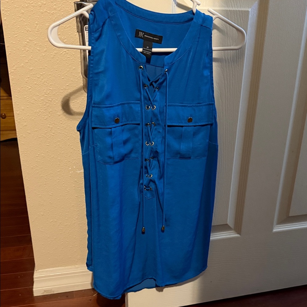 Blue Sleeveless Lace-Up Top